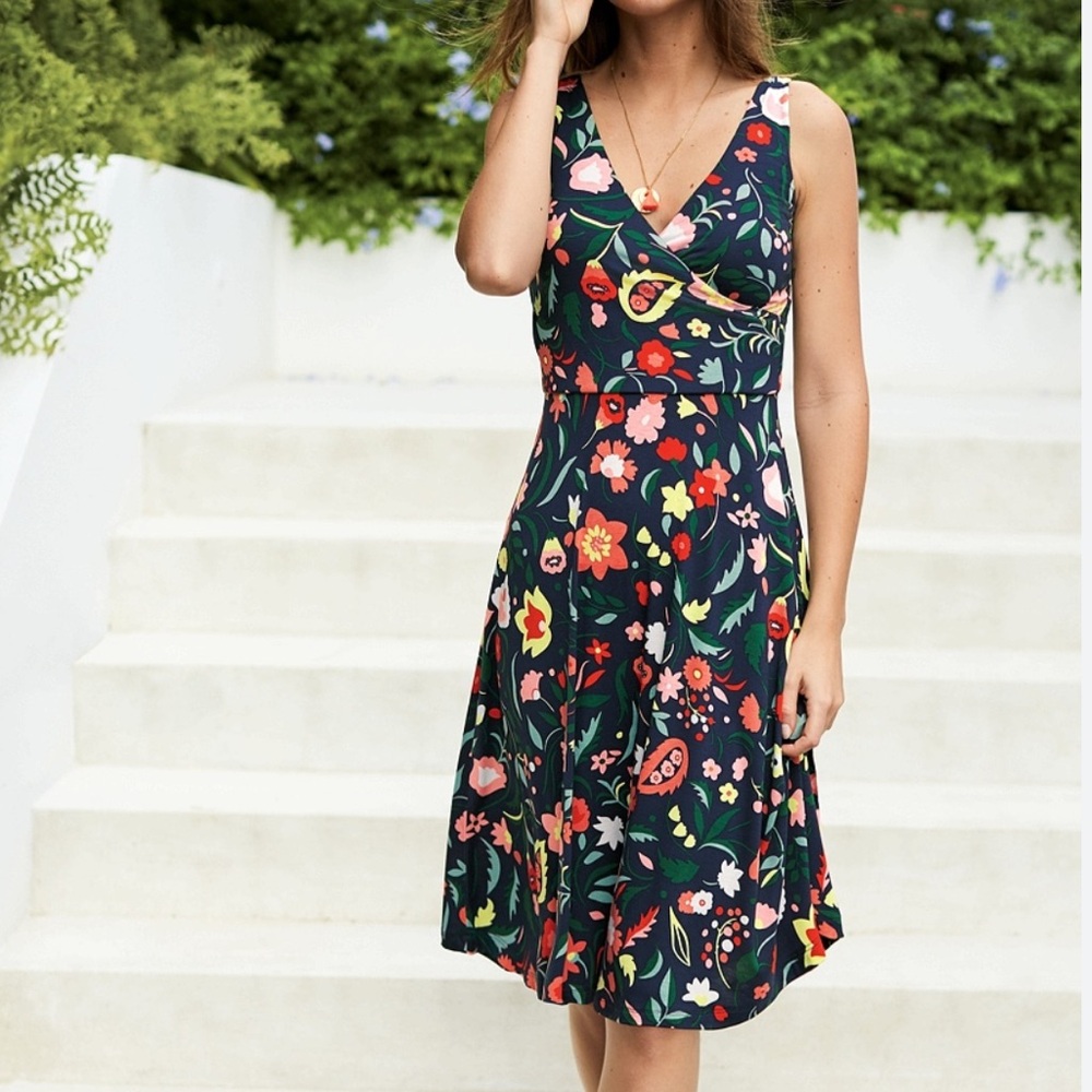 Boden Navy Floral Midi Dress